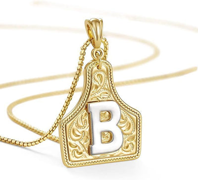 FT: Fashionable Golden Letter Pendant Embossed Necklace - B - image 4