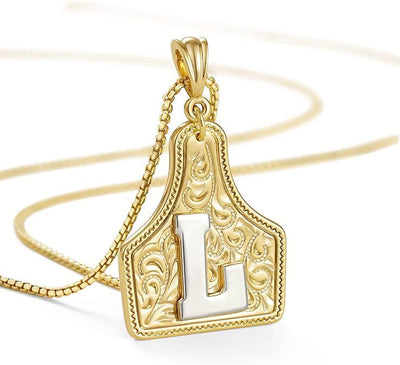 FT: Fashionable Golden Letter Pendant Embossed Necklace - L - image 14