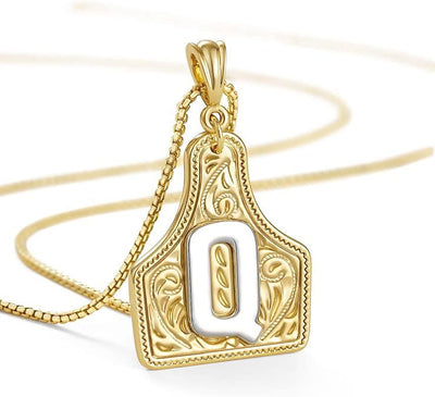 FT: Fashionable Golden Letter Pendant Embossed Necklace - Q - image 19
