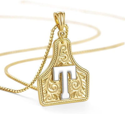 FT: Fashionable Golden Letter Pendant Embossed Necklace - T - image 22