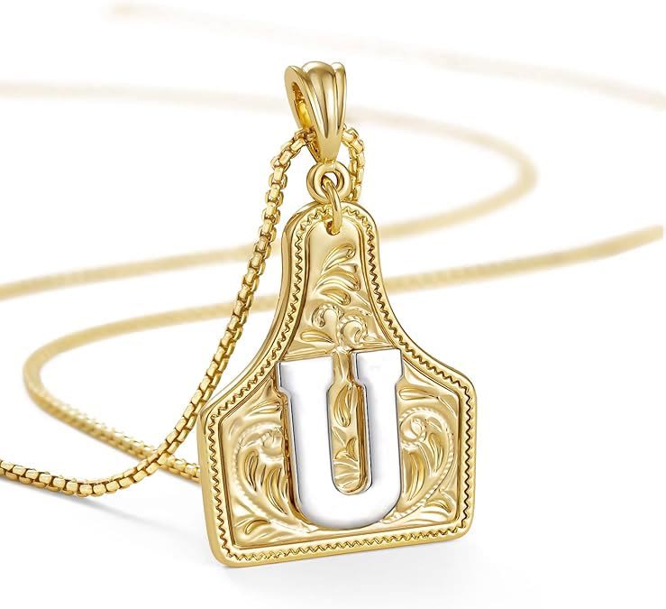 FT: Fashionable Golden Letter Pendant Embossed Necklace - U - image 23
