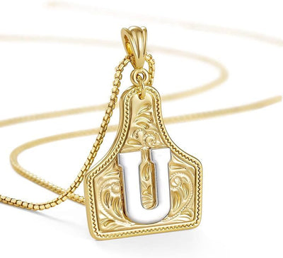 FT: Fashionable Golden Letter Pendant Embossed Necklace - U - image 23