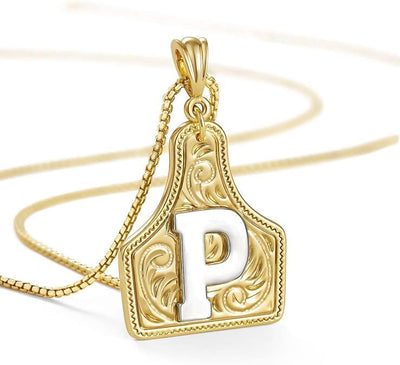 FT: Fashionable Golden Letter Pendant Embossed Necklace - P - image 18