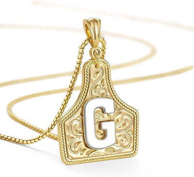 FT: Fashionable Golden Letter Pendant Embossed Necklace - G - image 9