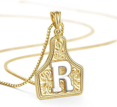 FT: Fashionable Golden Letter Pendant Embossed Necklace - R - image 20