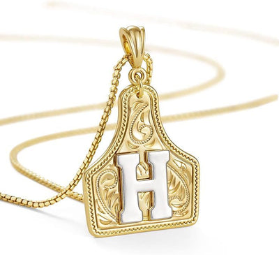 FT: Fashionable Golden Letter Pendant Embossed Necklace - H - image 10
