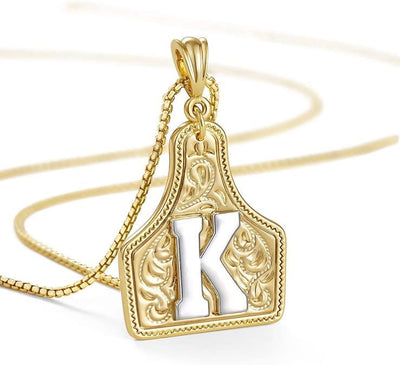 FT: Fashionable Golden Letter Pendant Embossed Necklace - K - image 13