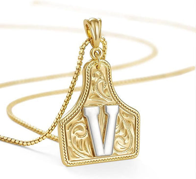 FT: Fashionable Golden Letter Pendant Embossed Necklace - V - image 24