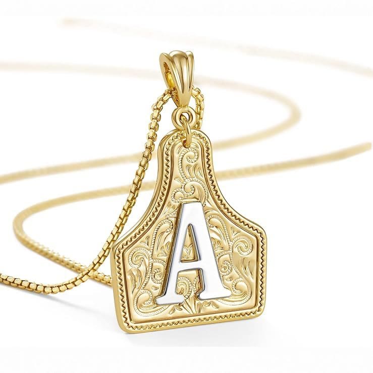 FT: Fashionable Golden Letter Pendant Embossed Necklace - A - image 0