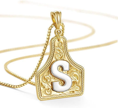 FT: Fashionable Golden Letter Pendant Embossed Necklace - S - image 21