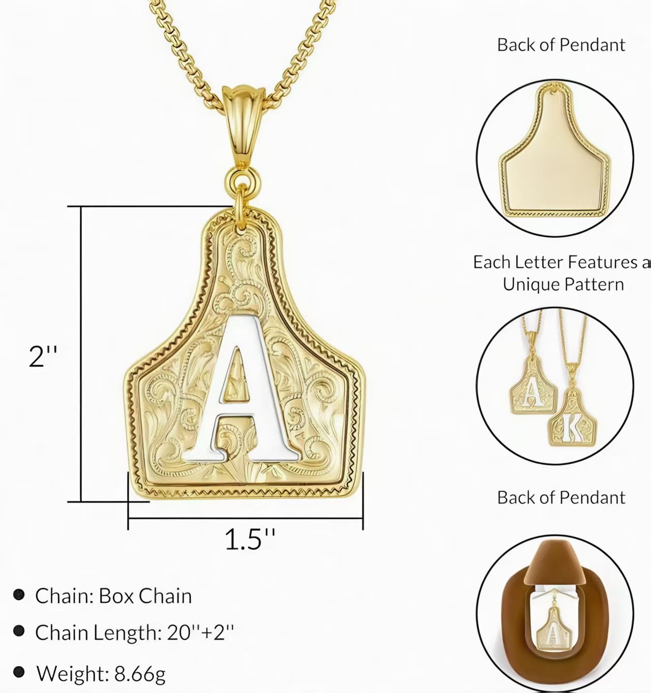 FT: Fashionable Golden Letter Pendant Embossed Necklace - image 3