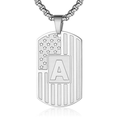 Personalized American Flag Letter Dog Tag Necklace - image 1