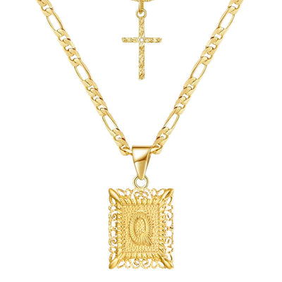 Golden Square Letter & Cross Hollow Necklace Double Chain - Q - image 19