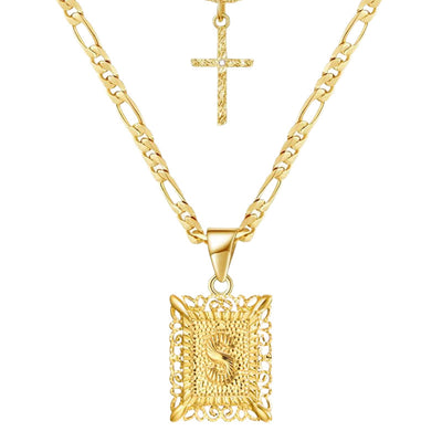 Golden Square Letter & Cross Hollow Necklace Double Chain - S - image 21