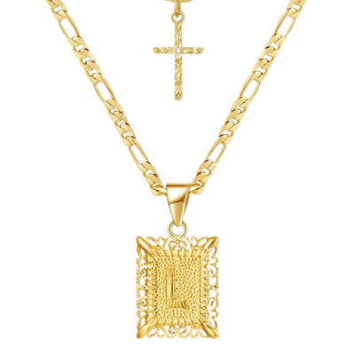 Golden Square Letter & Cross Hollow Necklace Double Chain - L - image 14