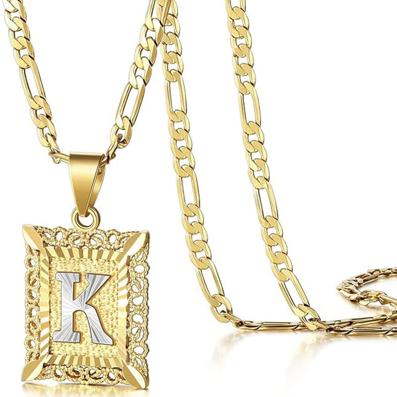 FT: Golden Exquisite Square Hollow Letter Necklace - K - image 14