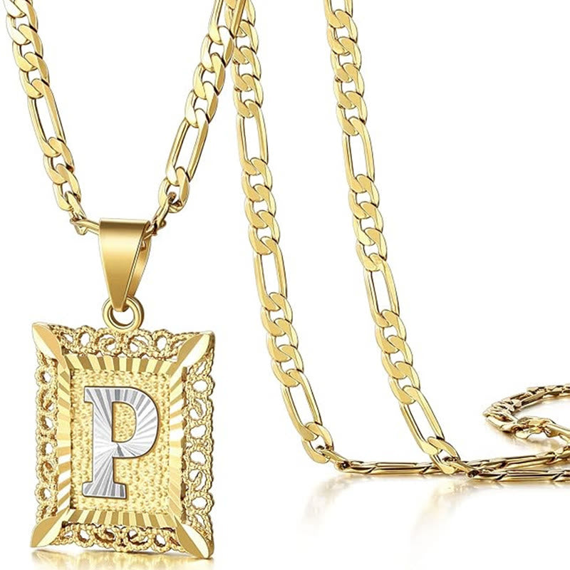 FT: Golden Exquisite Square Hollow Letter Necklace - P - image 19