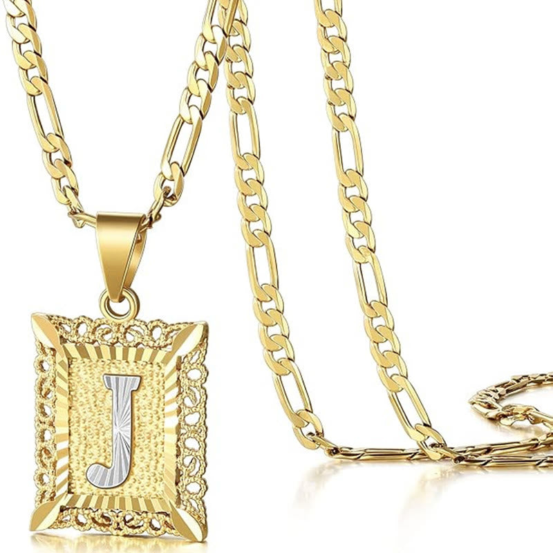 FT: Golden Exquisite Square Hollow Letter Necklace - J - image 13