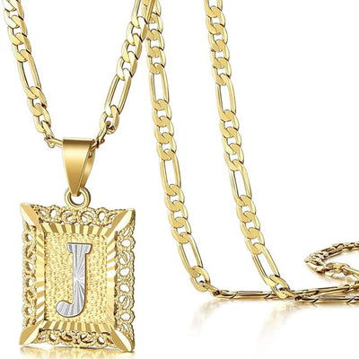 FT: Golden Exquisite Square Hollow Letter Necklace - J - image 13