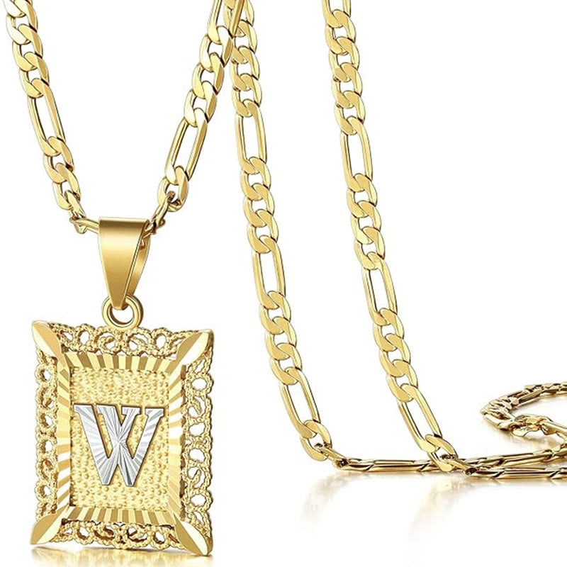 FT: Golden Exquisite Square Hollow Letter Necklace - W - image 26
