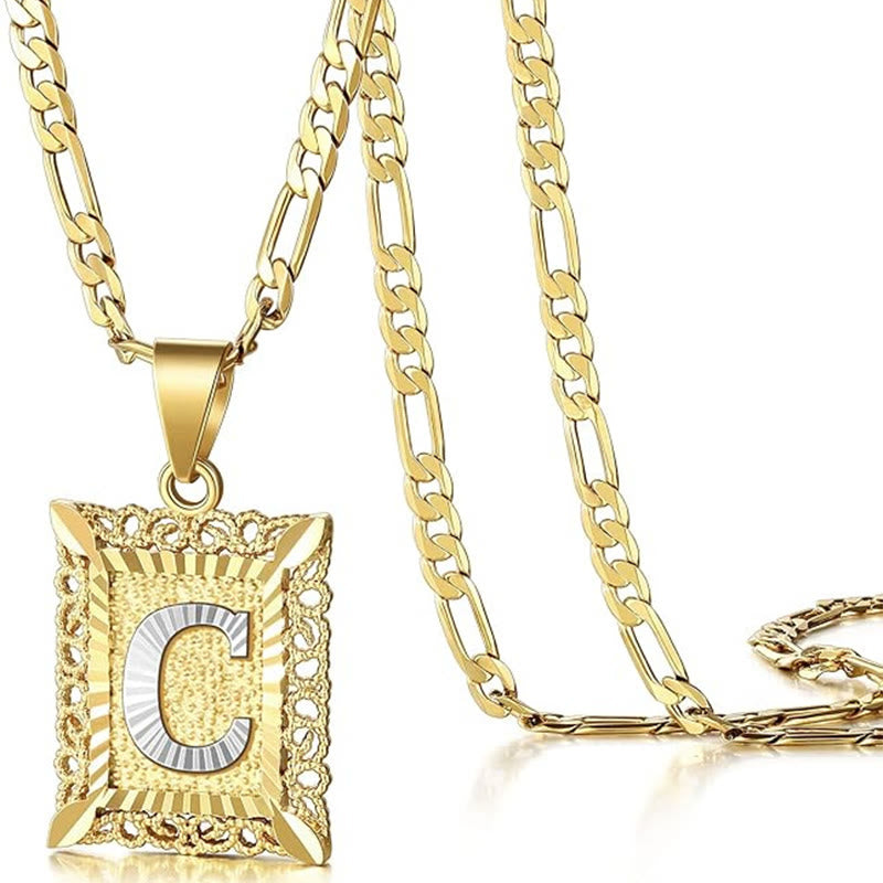 FT: Golden Exquisite Square Hollow Letter Necklace - C - image 6