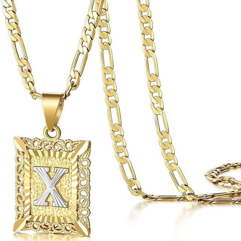 FT: Golden Exquisite Square Hollow Letter Necklace - X - image 27