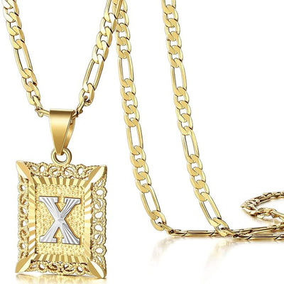 FT: Golden Exquisite Square Hollow Letter Necklace - X - image 27