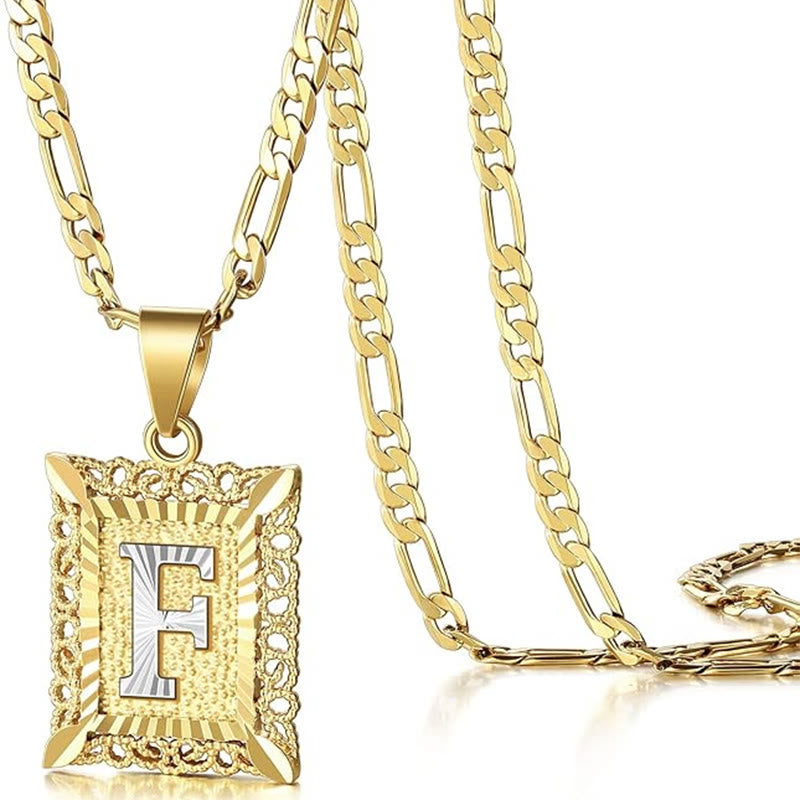 FT: Golden Exquisite Square Hollow Letter Necklace - F - image 9