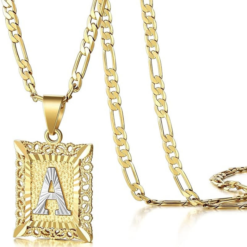 FT: Golden Exquisite Square Hollow Letter Necklace - A - image 2