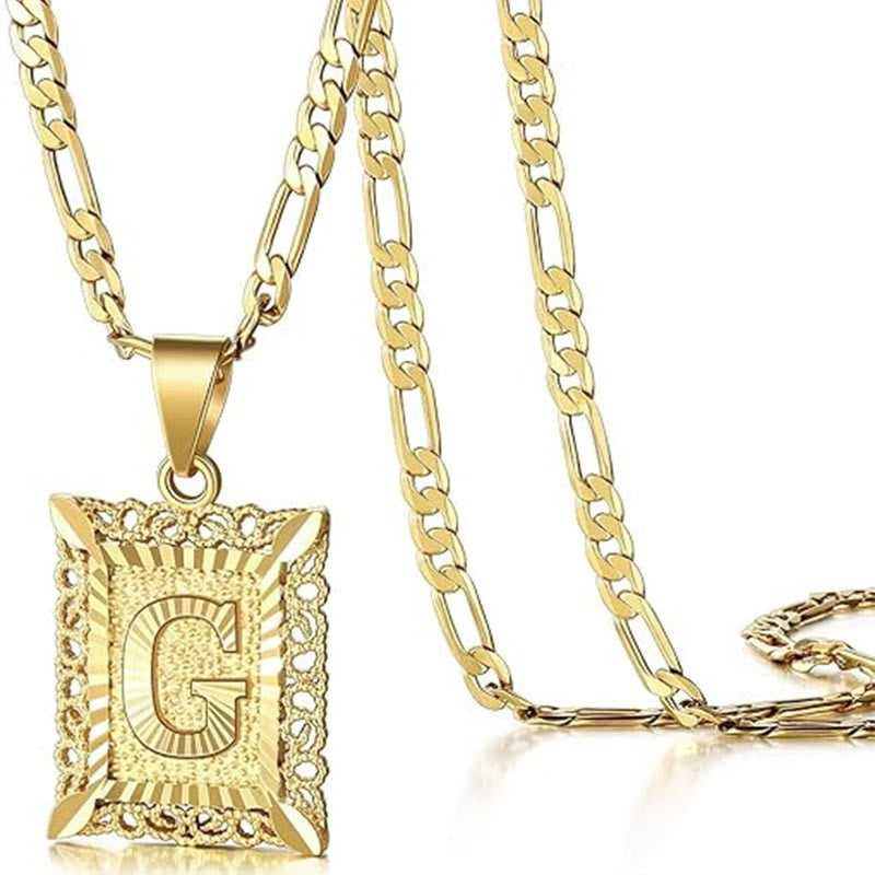 FT: Golden Exquisite Square Hollow Letter Necklace - G - image 10