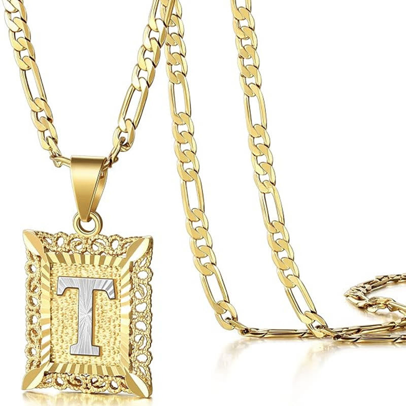 FT: Golden Exquisite Square Hollow Letter Necklace - T - image 23