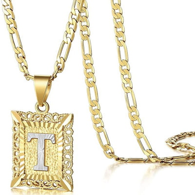 FT: Golden Exquisite Square Hollow Letter Necklace - T - image 23