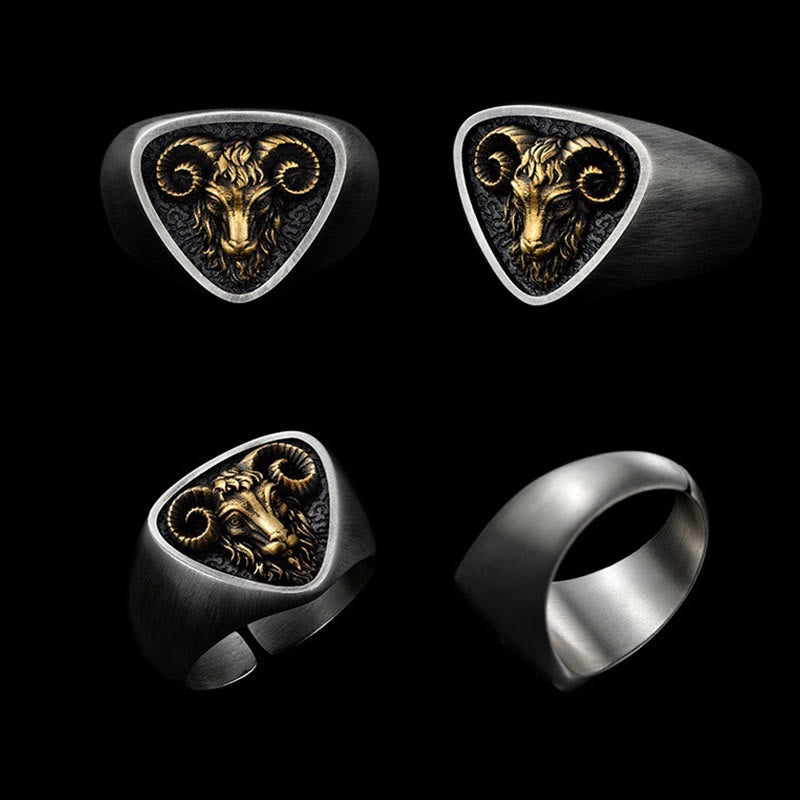 Vintage Western Style Carved Ram Head Ring - image 5