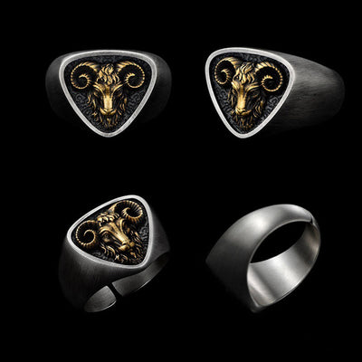 Vintage Western Style Carved Ram Head Ring - image 5