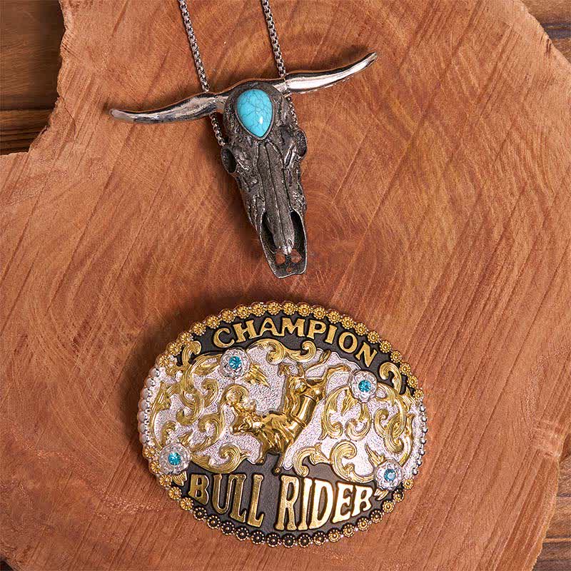 Bull Rider DIY Belt Buckle Turquoise Longhorn Bull Pendant Bundle Set - Bull Rider - Without Belt - Not Include Belt - image 1