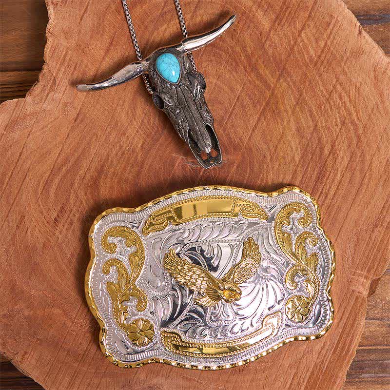 Gold Eagle Diy Belt Buckle Turquoise Longhorn Bull Pendant Bundle Set - Flying Eagle - Without Belt - Not Include Belt - image 1