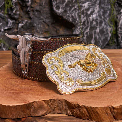 Gold Eagle Head DIY Belt Buckle Longhorn Bull Pendant Bundle Set - Horse - Brown Rivet Belt - 42 - image 5