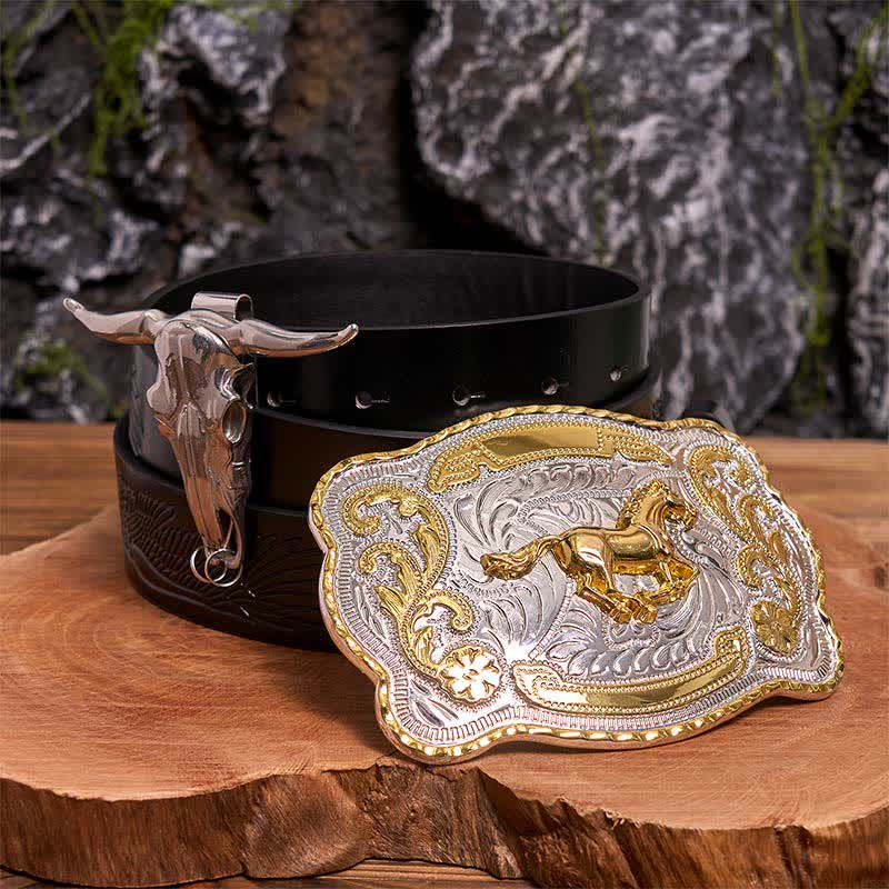 Gold Eagle Head DIY Belt Buckle Longhorn Bull Pendant Bundle Set - Horse - Black Embossed Eagle Belt - 42 - image 3