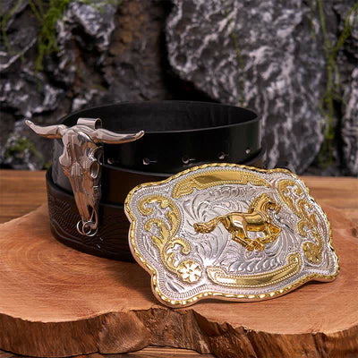 Gold Eagle Head DIY Belt Buckle Longhorn Bull Pendant Bundle Set - Horse - Black Embossed Eagle Belt - 42 - image 3