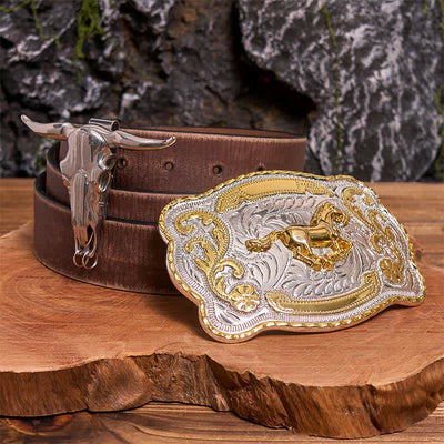 Gold Eagle Head DIY Belt Buckle Longhorn Bull Pendant Bundle Set - Horse - Brown Distressed Belt - 42 - image 6