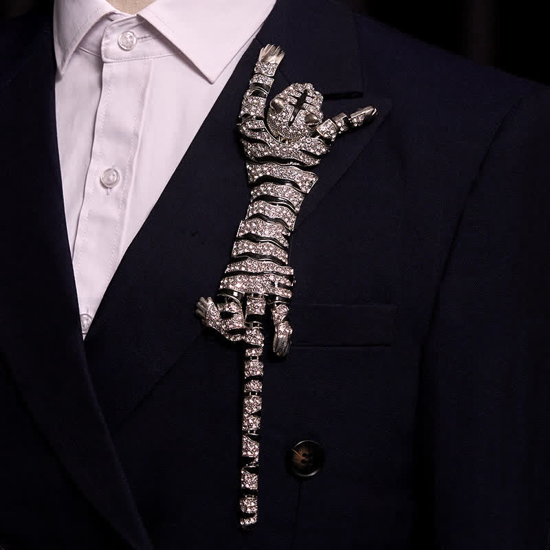 Men's Majestic Tiger Large Luxury Sparkling Rhinestone Brooch - image 2