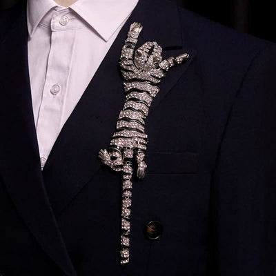 Men's Majestic Tiger Large Luxury Sparkling Rhinestone Brooch - image 2