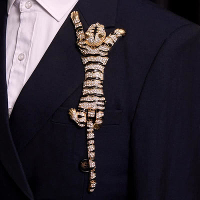 Men's Majestic Tiger Large Luxury Sparkling Rhinestone Brooch - image 15