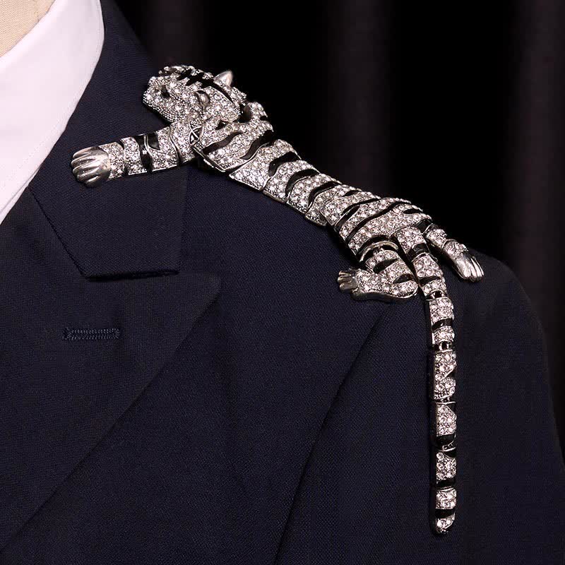 Men's Majestic Tiger Large Luxury Sparkling Rhinestone Brooch - image 3