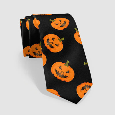 Spooky Orange Halloween Pumpkins Motifs Necktie - Black & Orange - image 0