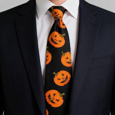 Spooky Orange Halloween Pumpkins Motifs Necktie - image 1