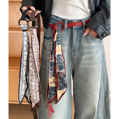 Fashion Leather Printed Silk Scarf Women's Belt - image 1