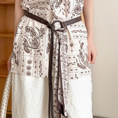 Fashion Leather Printed Silk Scarf Women's Belt - Coffee - image 3