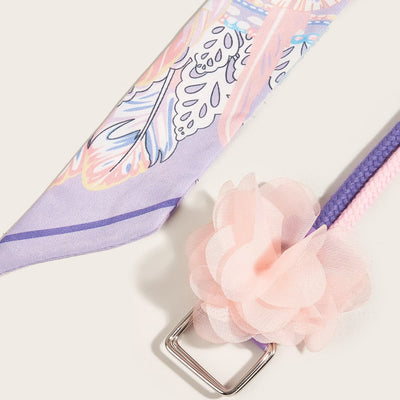 Exquisite Flower Splice Strap & Printed Silk Belt - image 2