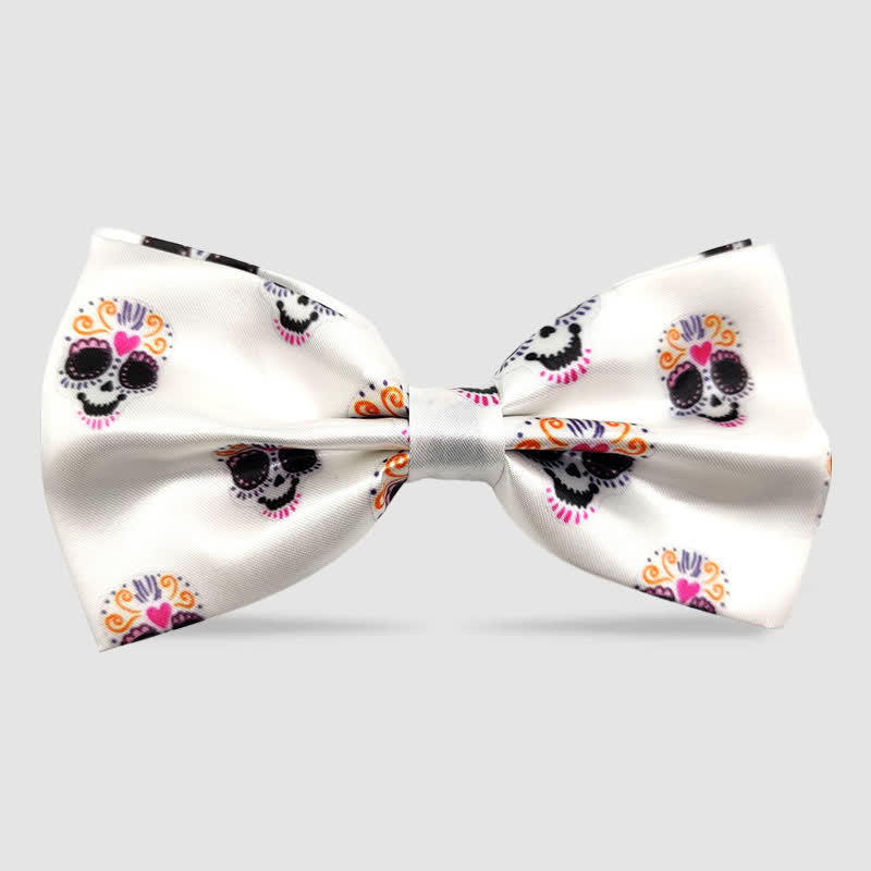 Cartoon Skull Pattern Halloween Party Costume Bow Tie - White - image 1